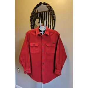 Woolrich Red Flannel Shirt Jacket Men's L Heavyweight Cotton Shacket Button Up